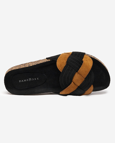Royalfashion Women's eco-suede flip-flops in black and brown Zapri