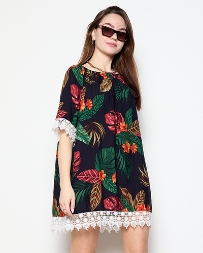 Women's navy blue blouse with flowers PLUS SIZE - Clothing
