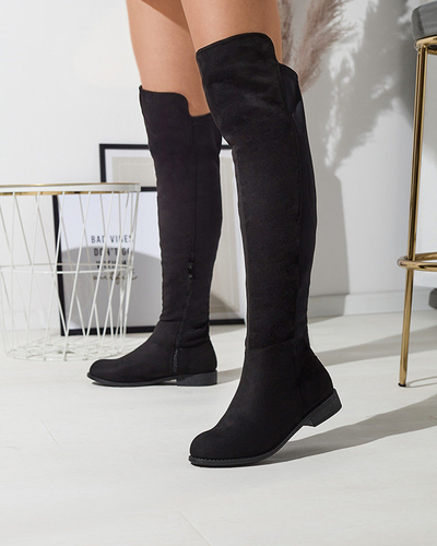 Women's black eco suede over-the-knee boots Doggu- Footwear