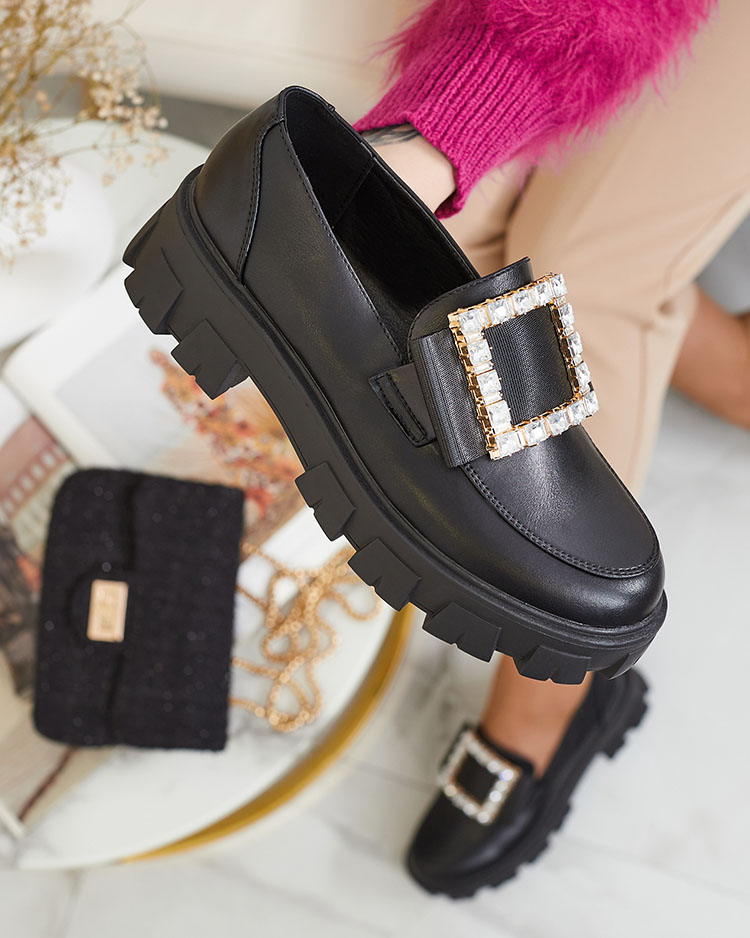 Royalfashion Black moccasins with decoration on the nose Alomease