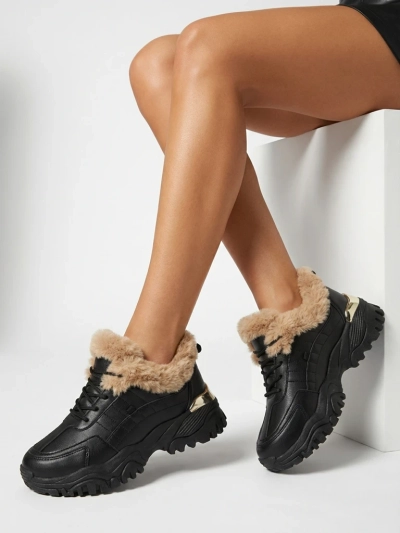 Black sports shoes for women with fur Flixi - Footwear