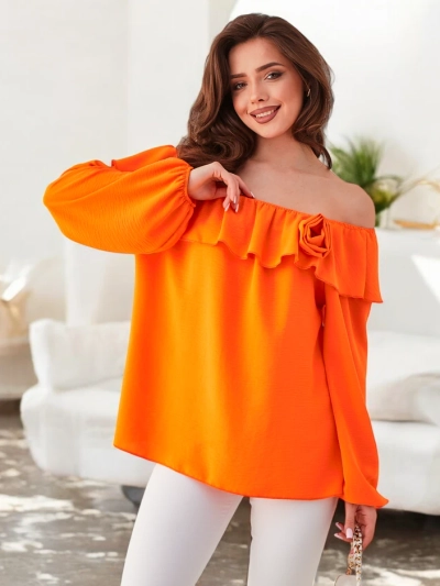 Royalfashion Sieviešu blūze spāņu stilā ar volāniem un ziedu