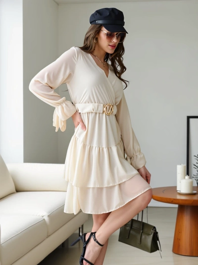 Royalfashion Women's mini dress with ruffles and wrap neckline
