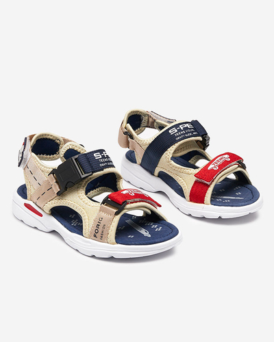 Beige and navy blue boys' sandals with Velcro Elbrusia - Footwear
