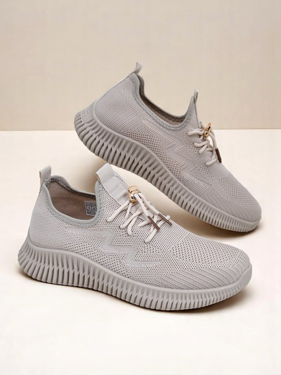 Aurelia Beige Royalfashion – Бежевые женские кроссовки из ткани на шнуровке