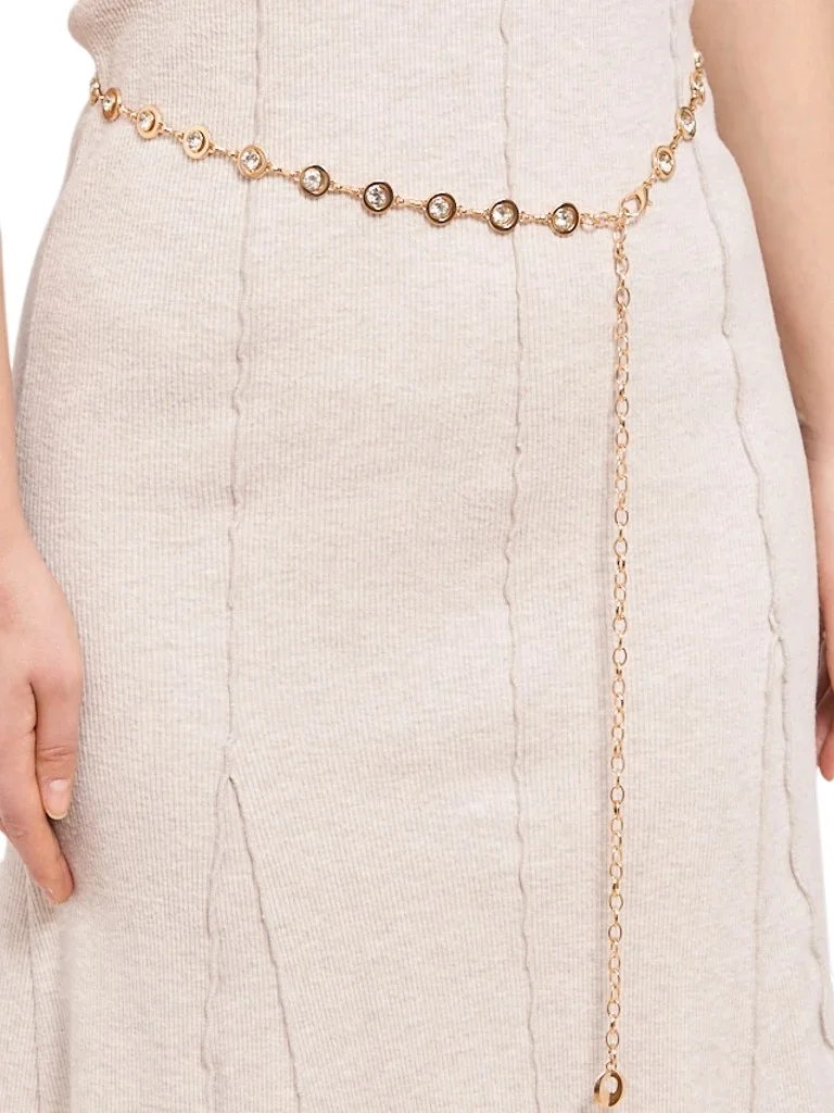 Aurelia Bella Donna - women's metal belt with crystals, gold 115 cm