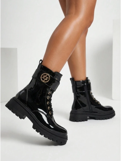 Lakierowane Botki Damskie eko sk
rane Eulin