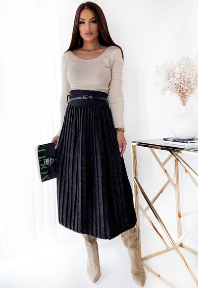 Royalfashion Women's pleated maxi skirt in graphite color