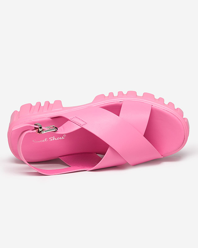 Neon pink women's sandals on a massive Otida sole - Footwear