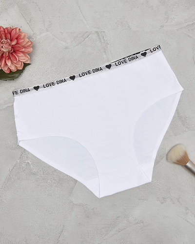 White women's briefs with a decorative stripe with inscriptions - Underwear