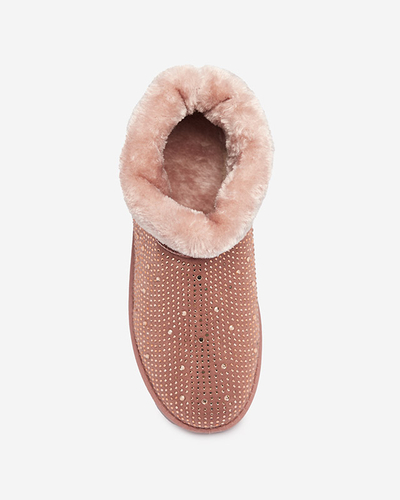 Dark pink women's snow boots with cubic zirconia Rudis - Footwear