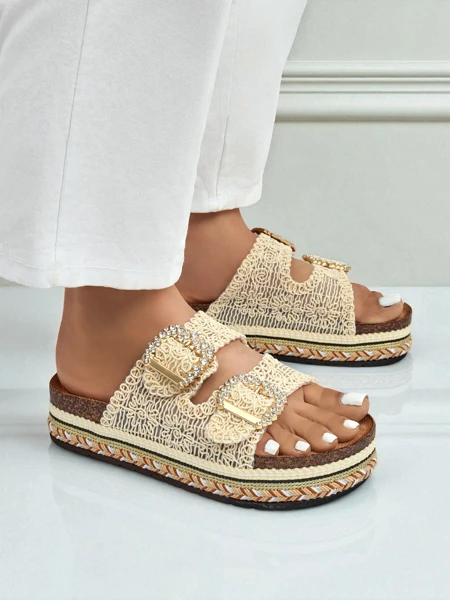 Royalfashion Sieviešu mule stila apavi ar rhinestones sprādzēm GlamCork