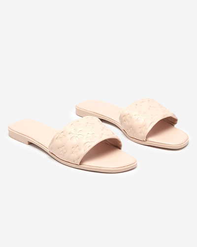 Beige women's slippers with Mersyli- embossing. Footwear
