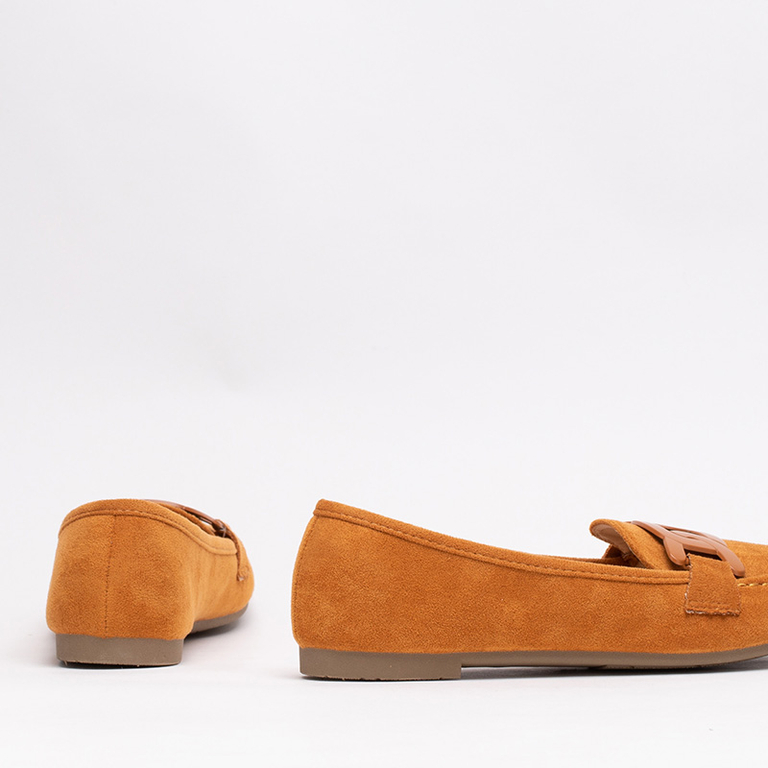 Women's eco-suede camel loafers Reiaka - Shoes