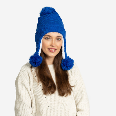 Women's cobalt insulated hat with pompoms - Accessories