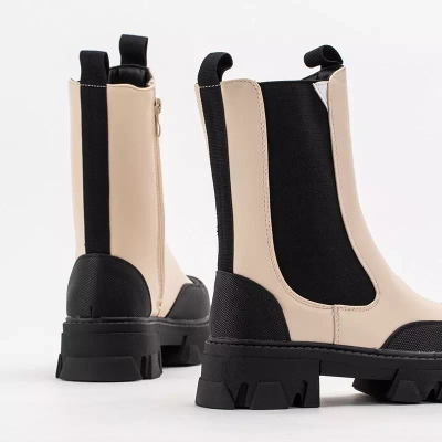 OUTLET Beige women's boots on a massive Rosidi sole - Footwear