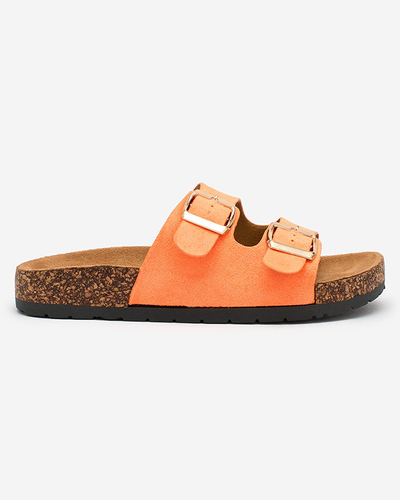 Royalfashion Neon orange women's flip-flops with buckles Foumy