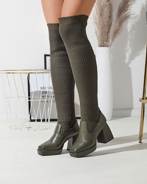 Dark green women's slip-on over-the-knee boots Sarioga - Footwear