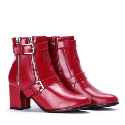 Czerwone botki na słupku Riia - Obuwie