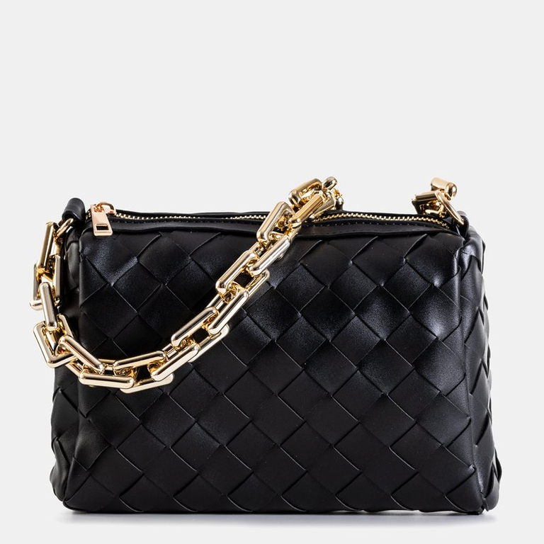 Black woven women's handbag - Handbags
