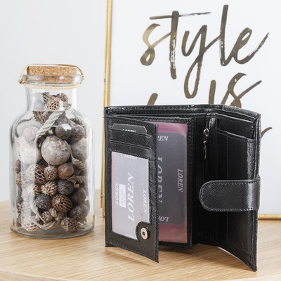 Men's black wallet with a button - Wallet