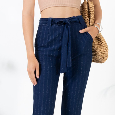 Navy blue women's treggings with a shiny thread - Clothing