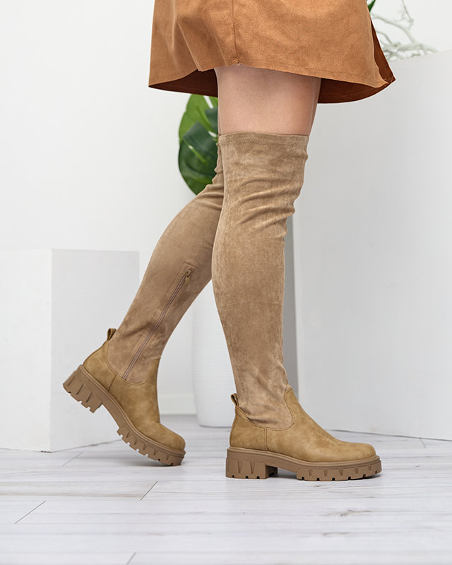 Women's over-the-knee boots in khaki color Liki - Footwear