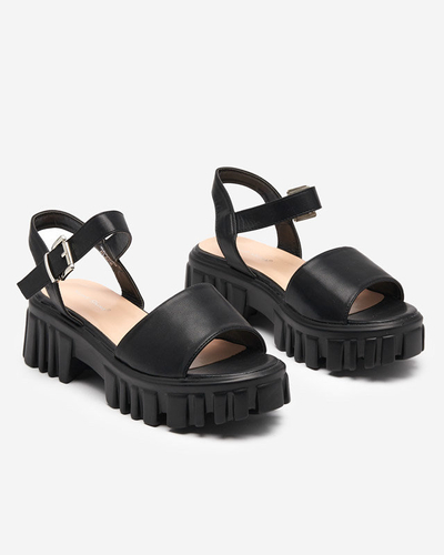 OUTLET Black women's sandals on a thicker sole Nerile - Footwear