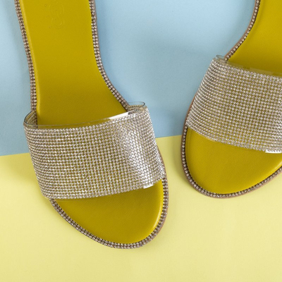 Green women's slippers with cubic zirconia Verina - Footwear