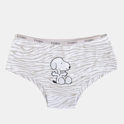 Women's Light Gray Cotton Patterned Briefs with a Doggy Print - Clothing