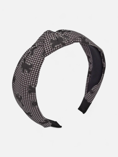 Royalfashion Braided Headband with Checkered Pattern and Bears