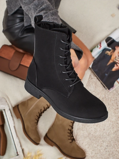 Matte Faux Leather Lace-up Women's Ankle Boots Treviline