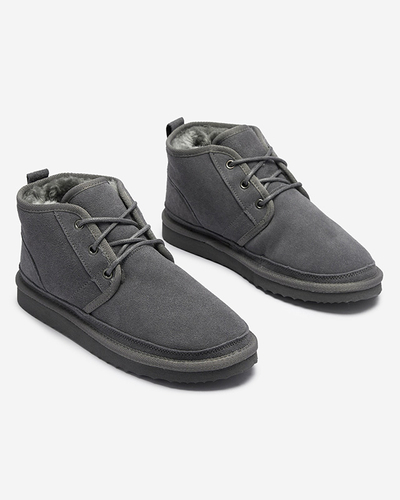 Gray women's tied snow boots with fur Miusho - Footwear