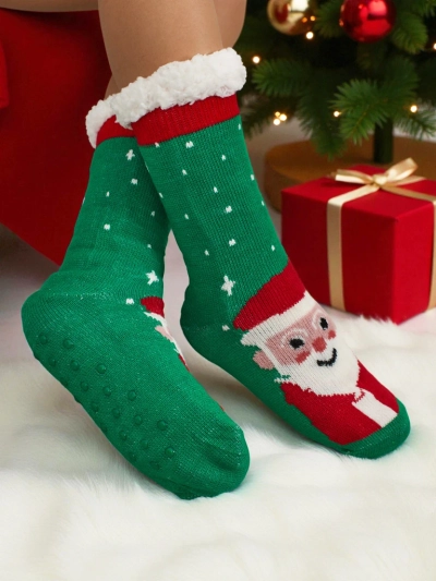 Women's Santa Green Knitted Warm Winter Socks