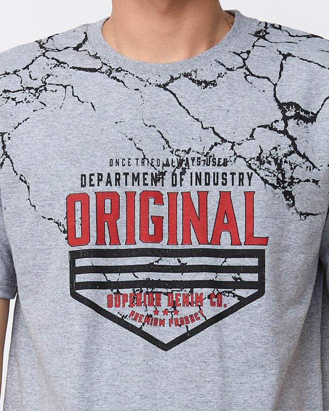 Men's gray t-shirt with print - Clothing