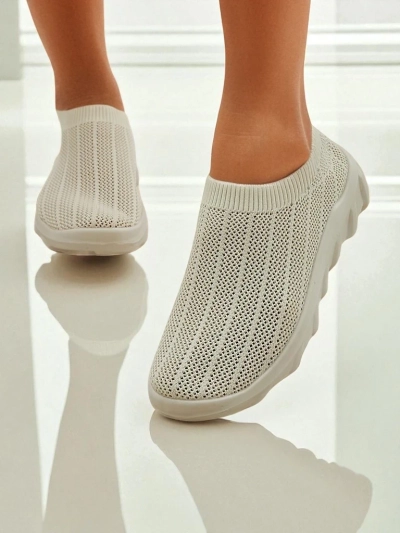 Arete Beige Women's Slip-Ons, Breathable Fabric Sneakers