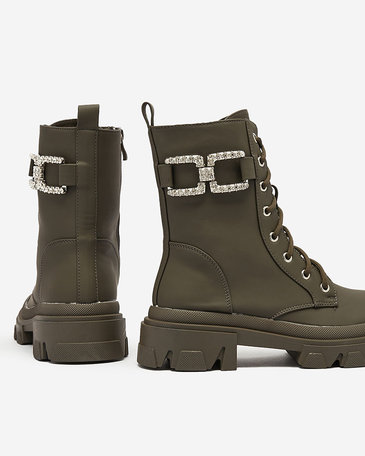 Royalfashion Women's lace-up boots in khaki color Cefitity