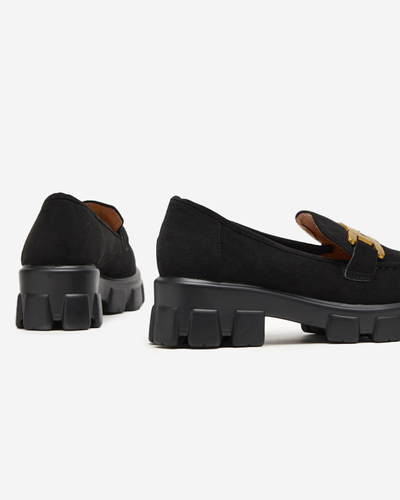 Black women's shoes with gold Mukise decoration - Footwear