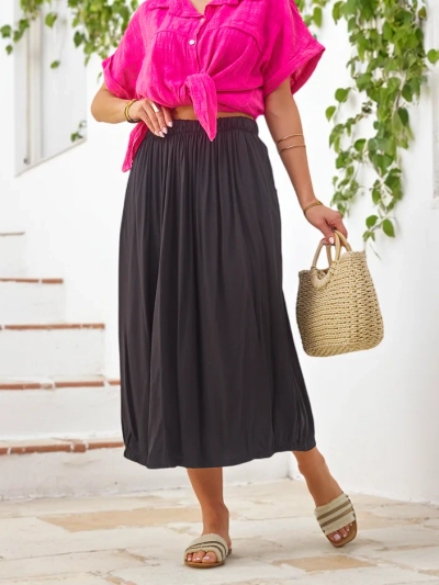 Royalfashion Women's Woven Midi Skirt, Summer and Flowing with Two Pockets