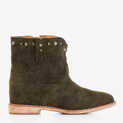OUTLET Dark green cowboy boots on a wedge Brenna - Shoes