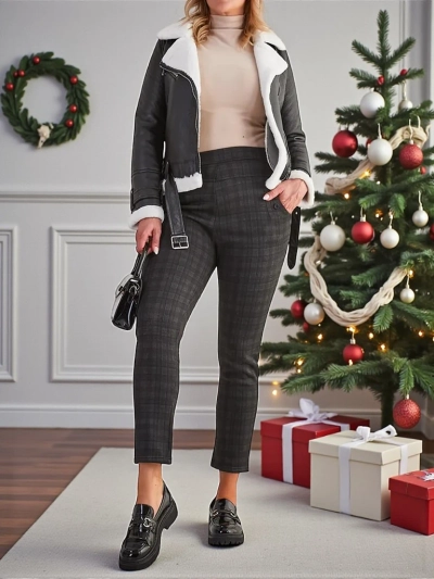 Royalfashion Warmed sieviešu tegingi bikses PLUS SIZE