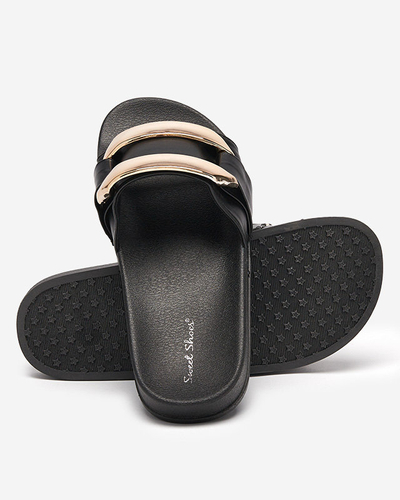 OUTLET Women's black slippers with golden ornament Serina - Footwear