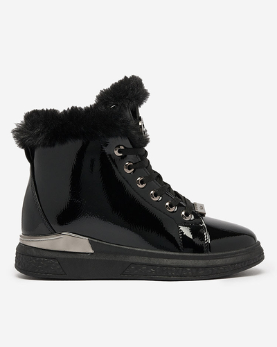 Royalfashion Lacquered black women's insulated sneakers Rebucca
