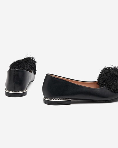 Black women's ballerinas with a pompom and cubic zirconia Hesino - Footwear