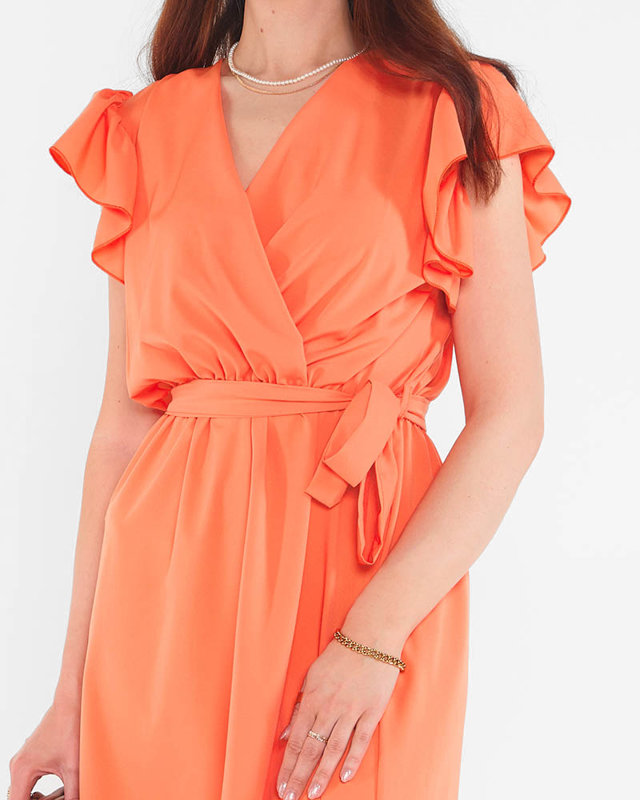 Orange ladies mini dress with a tie - Clothing