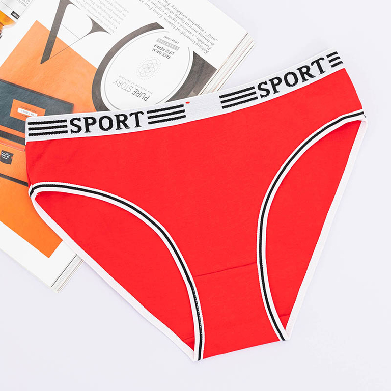 Red women's cotton panties with sports elastic - Underwear