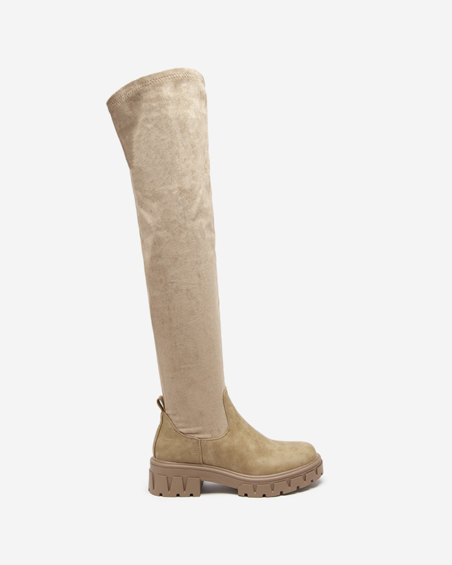 Women's over-the-knee boots in khaki color Liki - Footwear
