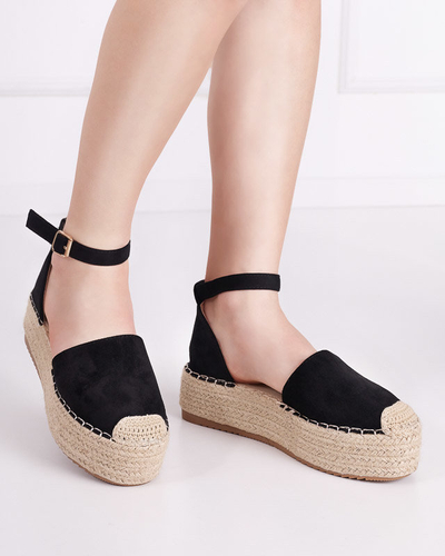 OUTLET Melnas sieviešu sandales a'la espadrilles uz Olikar platformas - Kurpes