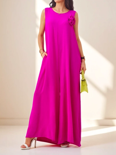 Fuchsia Artemisia viscose jumpsuit with straps and embellishment