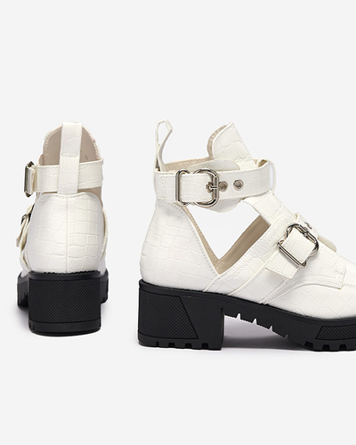 White lacquered women's boots with cutout and embossing Malevib- Footwear